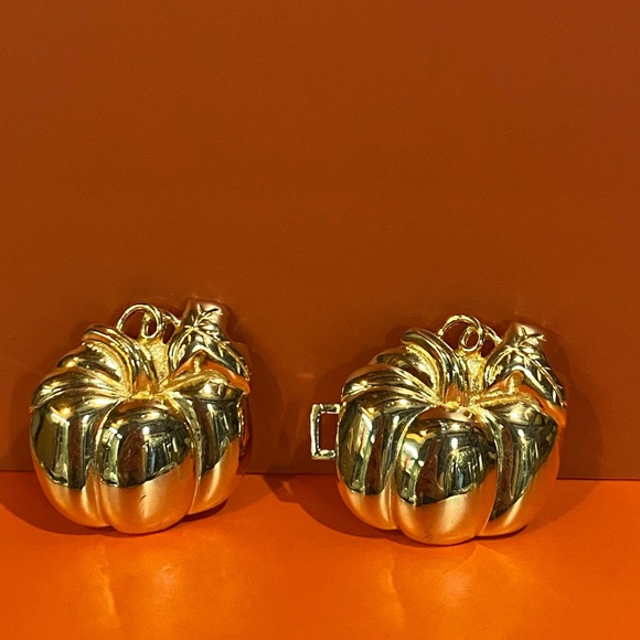 Vintage PAQUETTE Gold Tone Pumpkin 2 Piece Belt Buckle - Picture 2 of 7